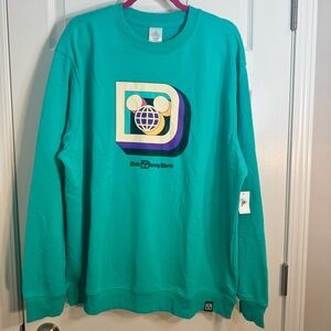 NWT. Disney XXL Parks Exclusive Retro "D" Teal Sweatshirt - Adult Size XXL